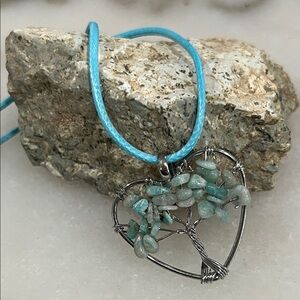Amazonite Tree of Life Heart Pendant Necklace